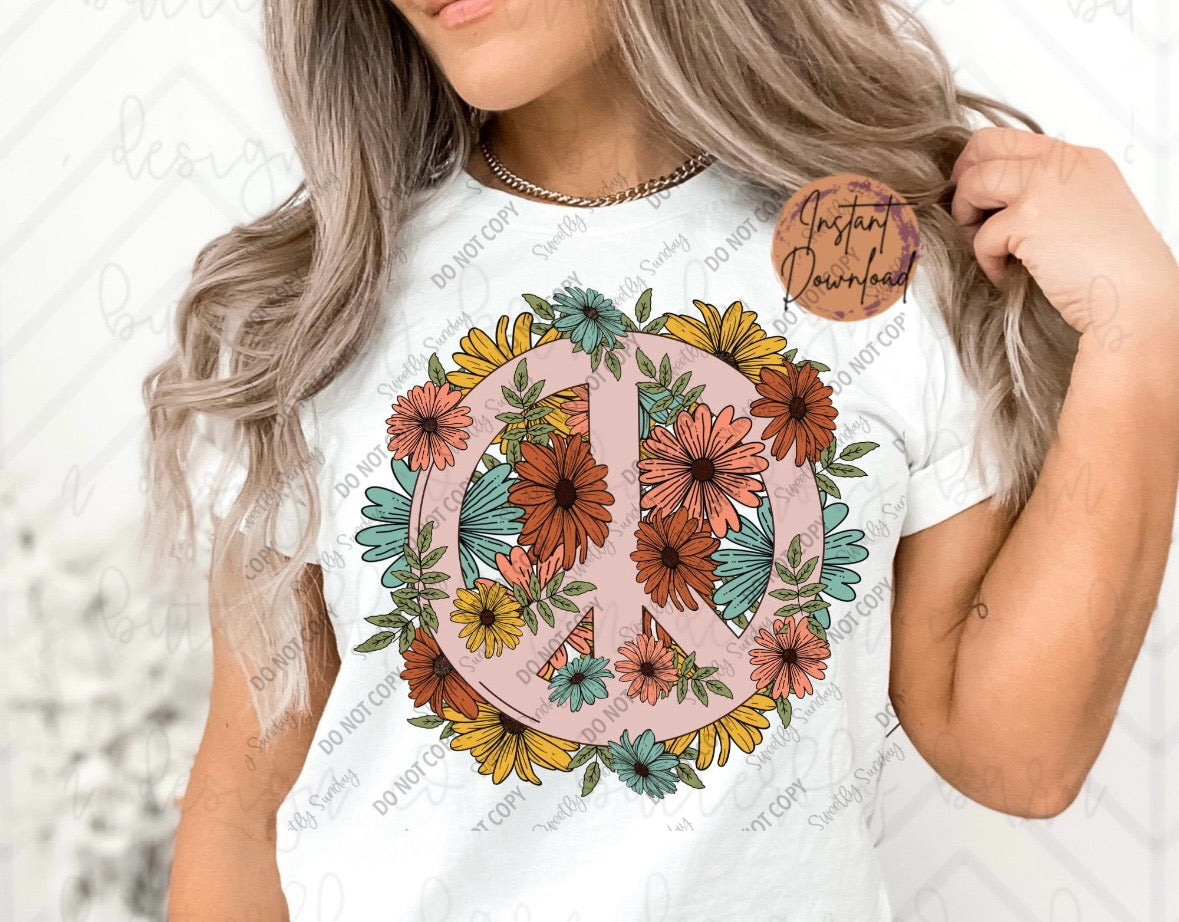 Floral peace sign tee