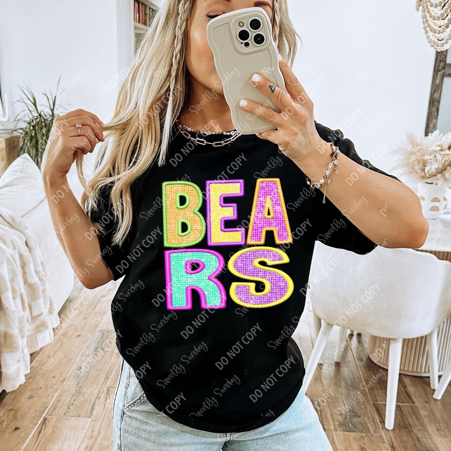Bears Multi-color) faux embroidery
