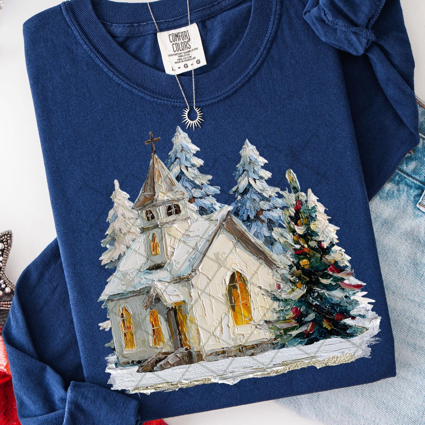 Hand painted snowy church
