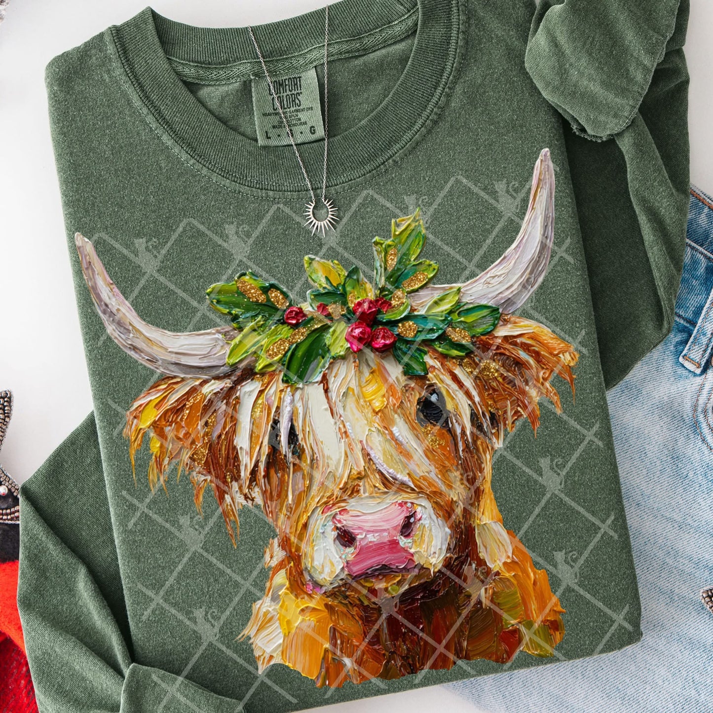 Hand painted highland cow christmas
