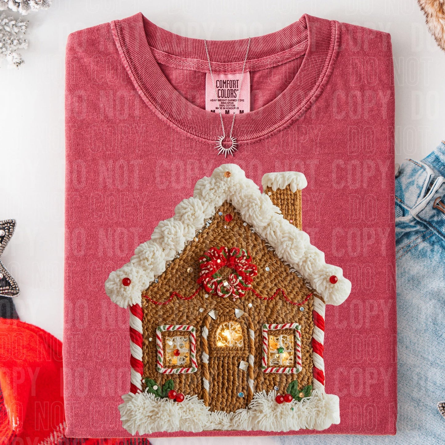 Faux yarn gingerbread house
