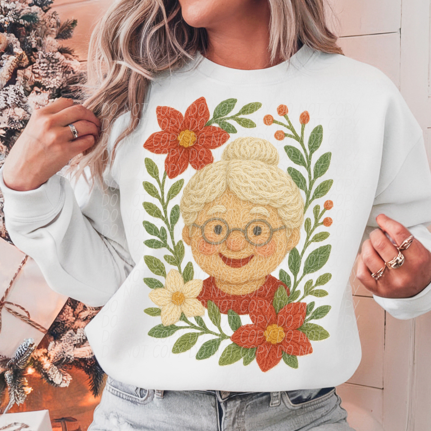Faux yarn Mrs Claus flower
