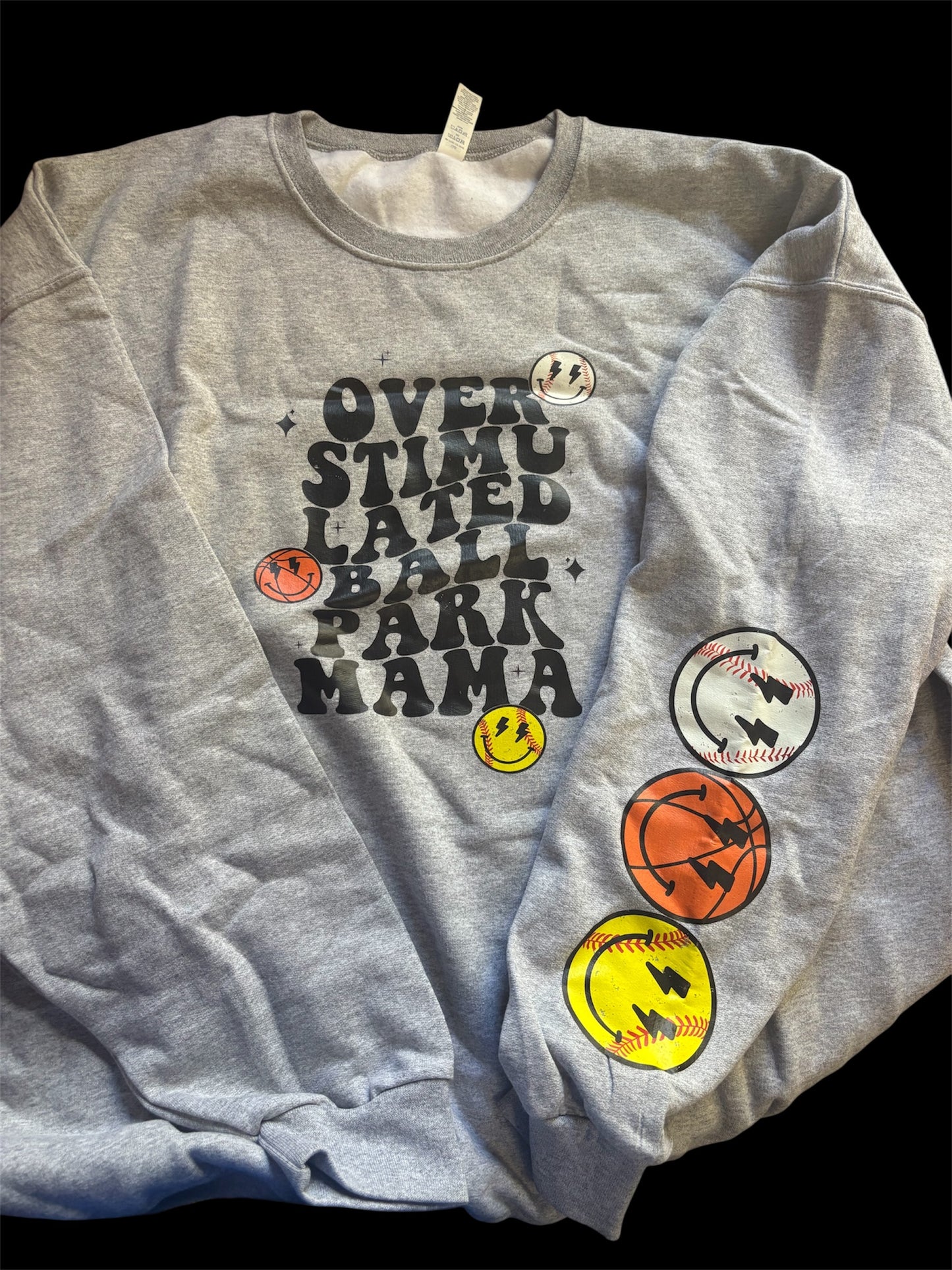 Over stimulated ball park Mama basketball baseball softball jerzee nublend heather gray crewneck
