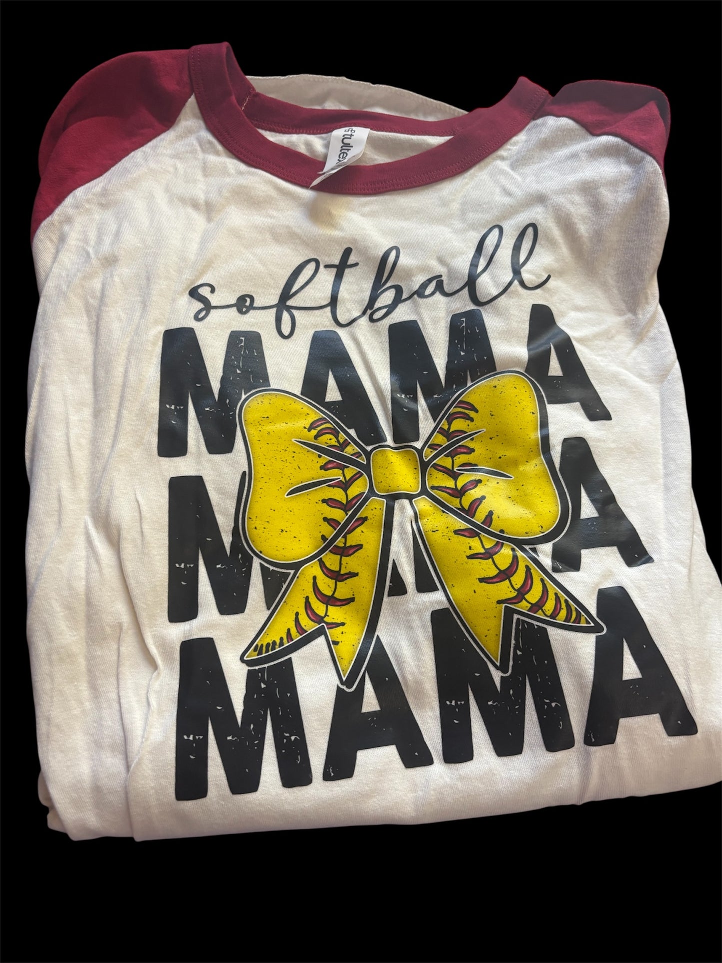dalmatian dot softball mama tultex raglan red sleeves cream body