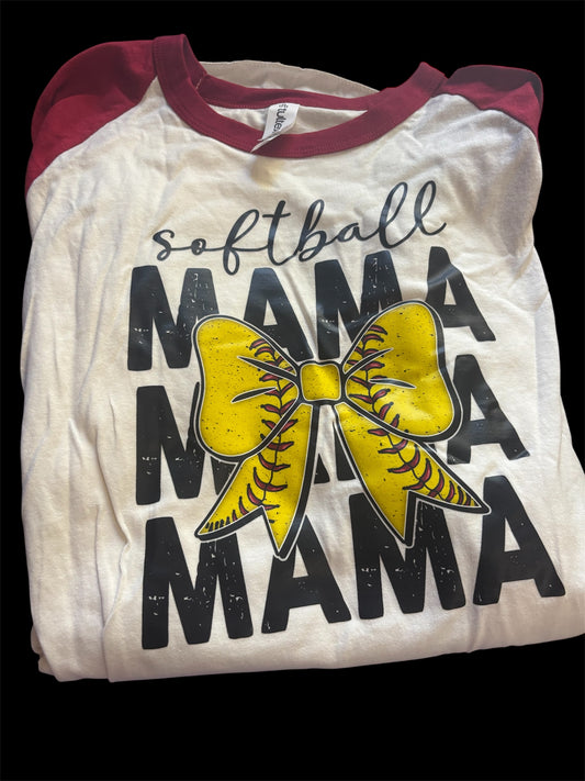 dalmatian dot softball  mama tultex raglan red sleeves cream body