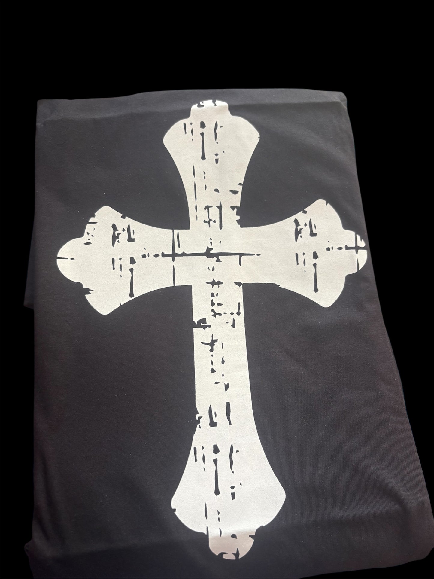 White distressed Cross black gildan softstyle