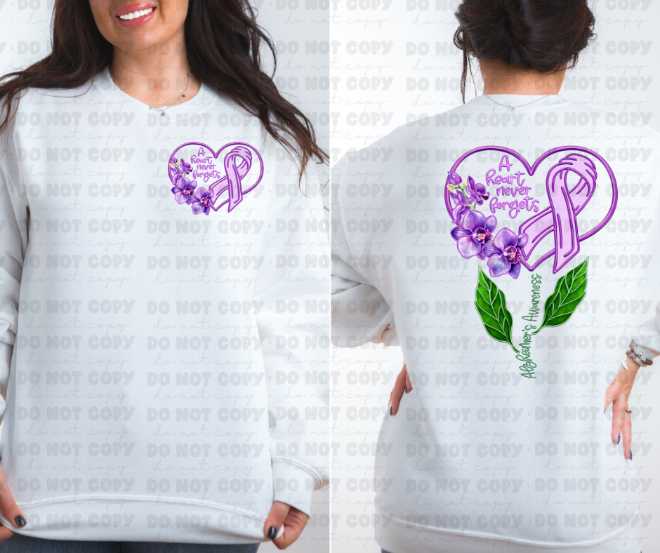 Our hearts never forget. Alzheimer's Awareness Shirts