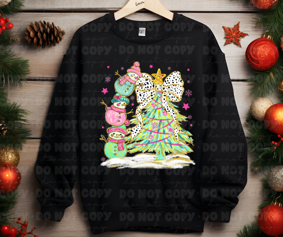 Snowmen decorating Christmas tree