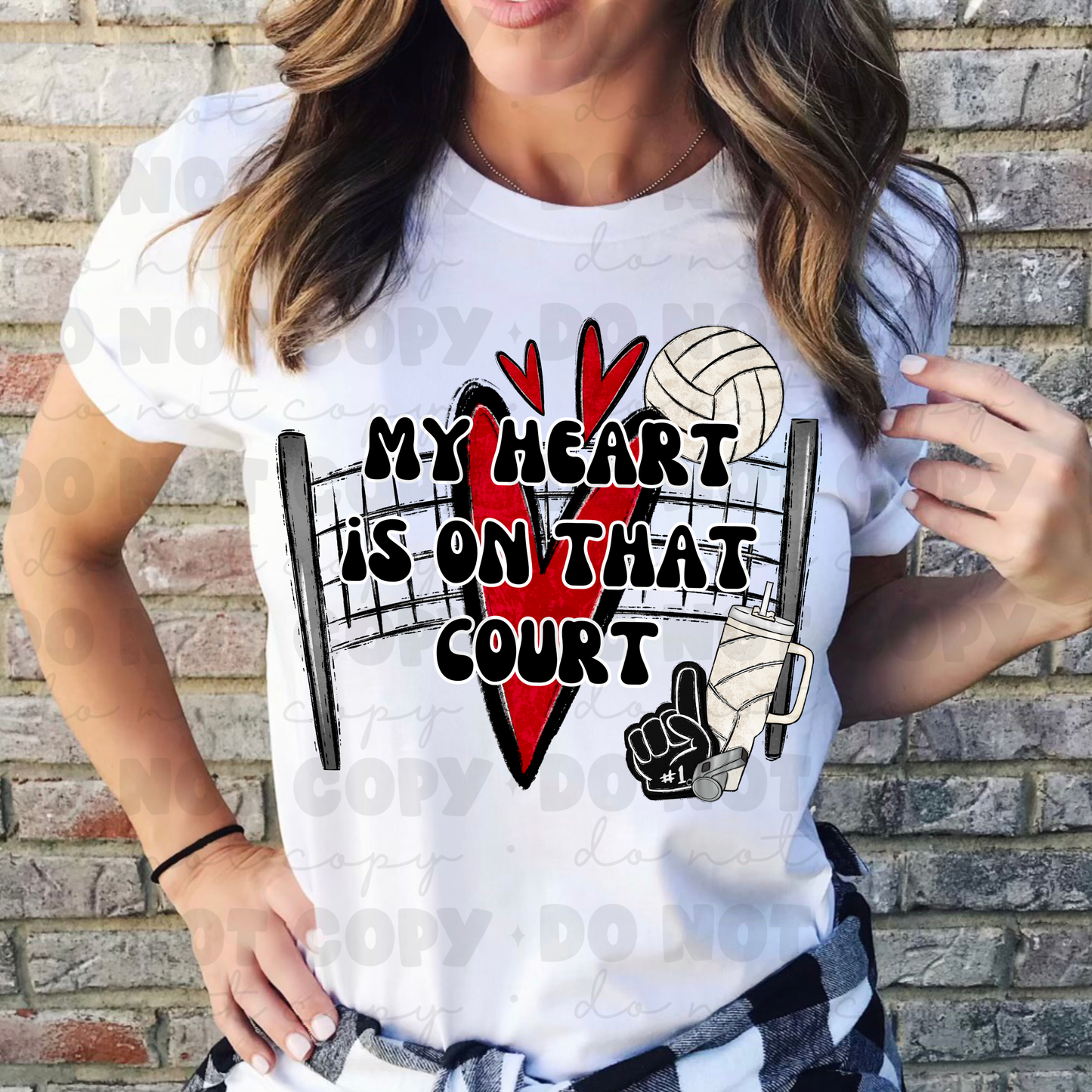 My Heart Is On That Court Red Heart Volleyball Tee