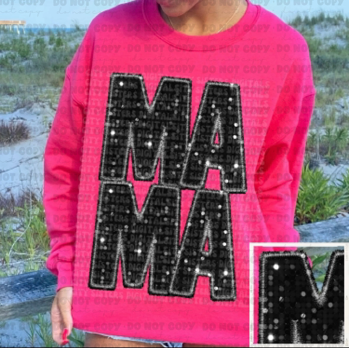 MAMA faux embroidery Mom Shirts