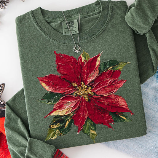 Hand painted Red poinsettia