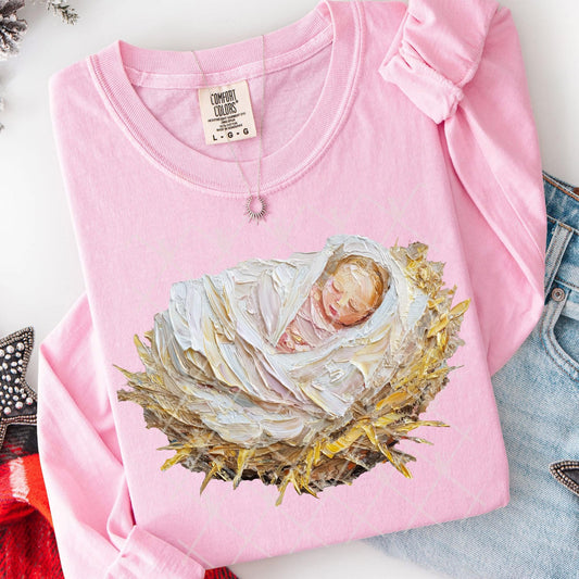 Hand painted Baby Jesus manger