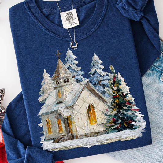 Hand painted snowy church