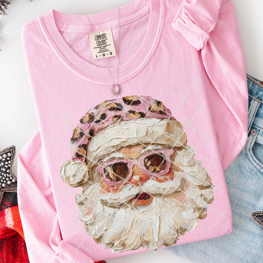 Hand painted Santa with pink leopard hat
