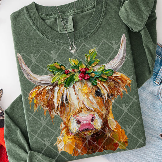 Hand painted highland cow christmas
