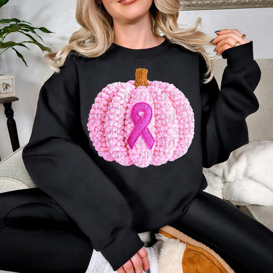 faux yarn breast cancer pumpkin