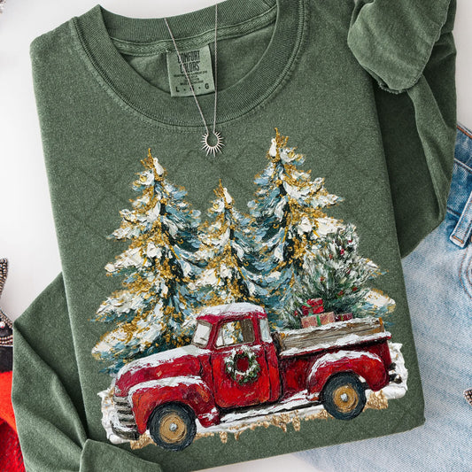 Hand painted christmas tree with red truck