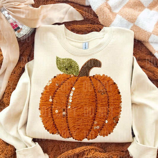 Faux yarn sequin pumpkin