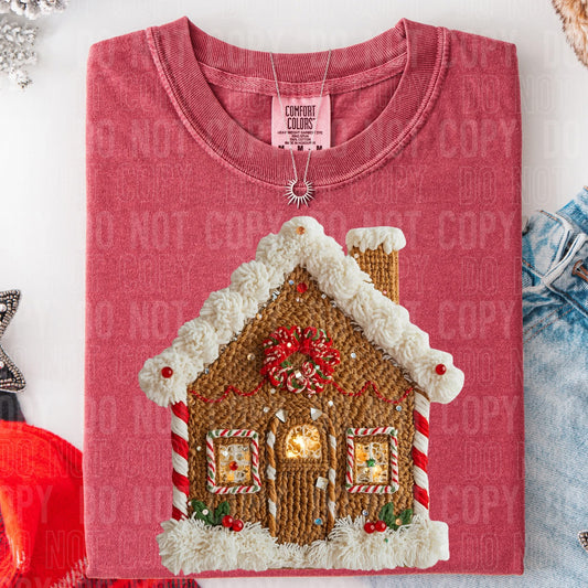 Faux yarn gingerbread house