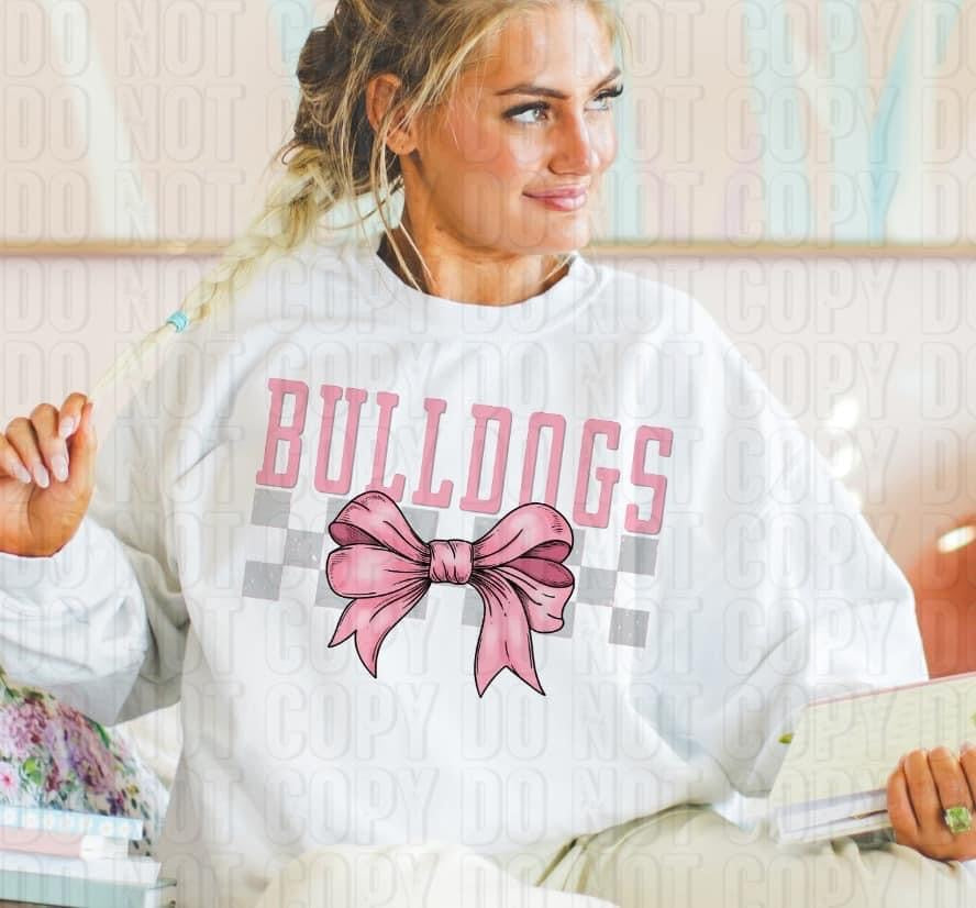 Bulldogs Bow Checkered Pink