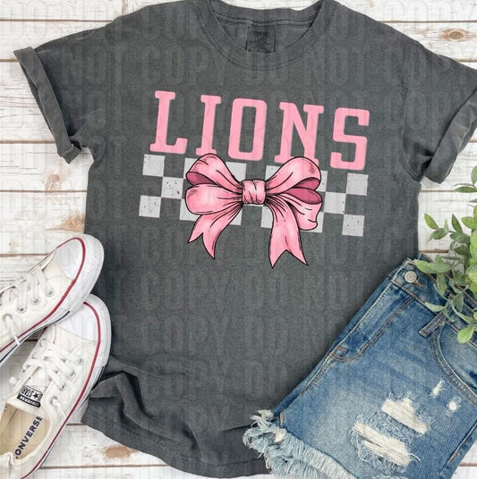 Lions pink bow checkered