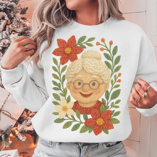 Faux yarn Mrs Claus flower