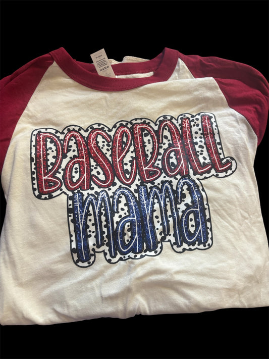 dalmatian dot baseball mama tultex raglan red sleeves cream body
