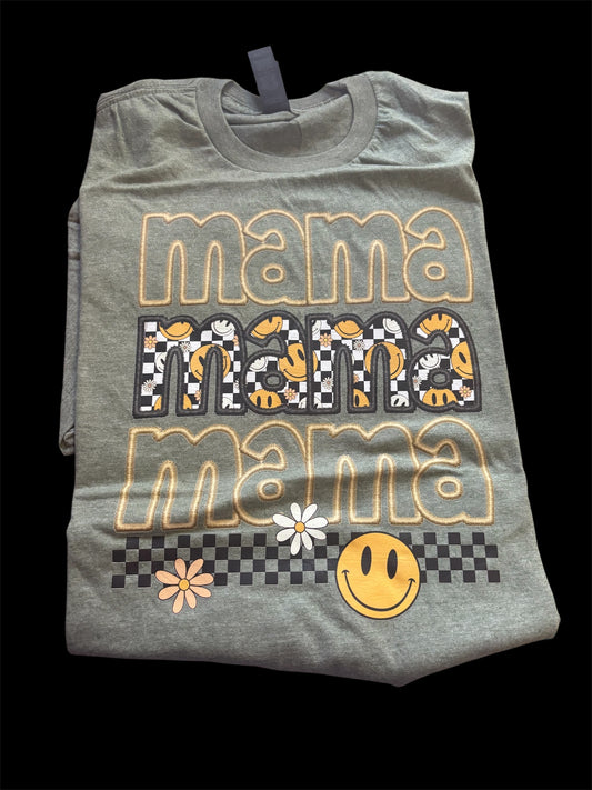 Mama stacked daisy's and sunflowers gildan softstyle heather military green