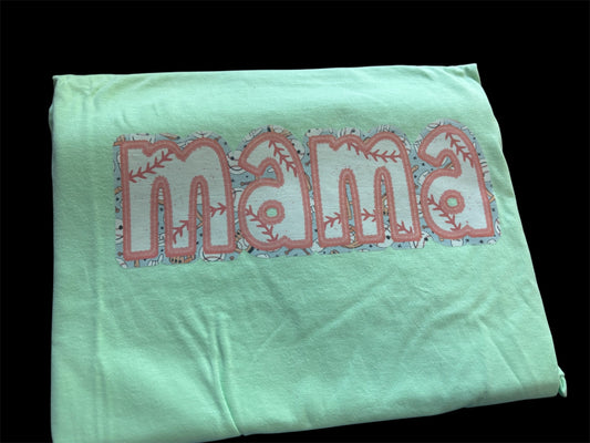 Mama baseball outline and stitches gildan softstyle mint