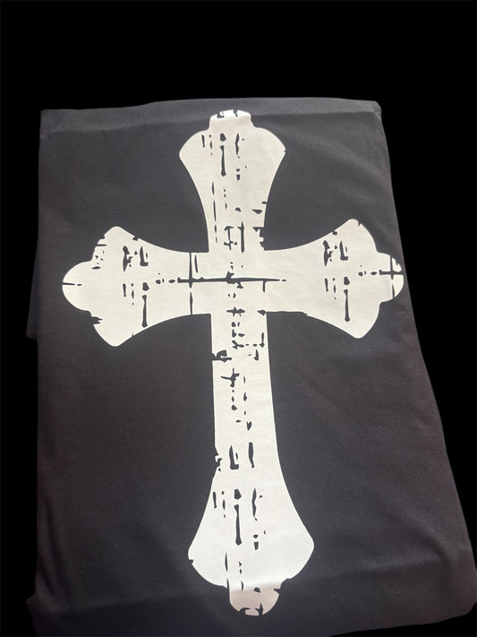 White distressed Cross black gildan softstyle