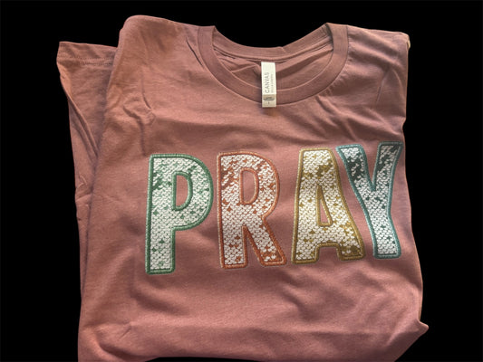 Faux embroidery PRAY bella canvas heather mauve