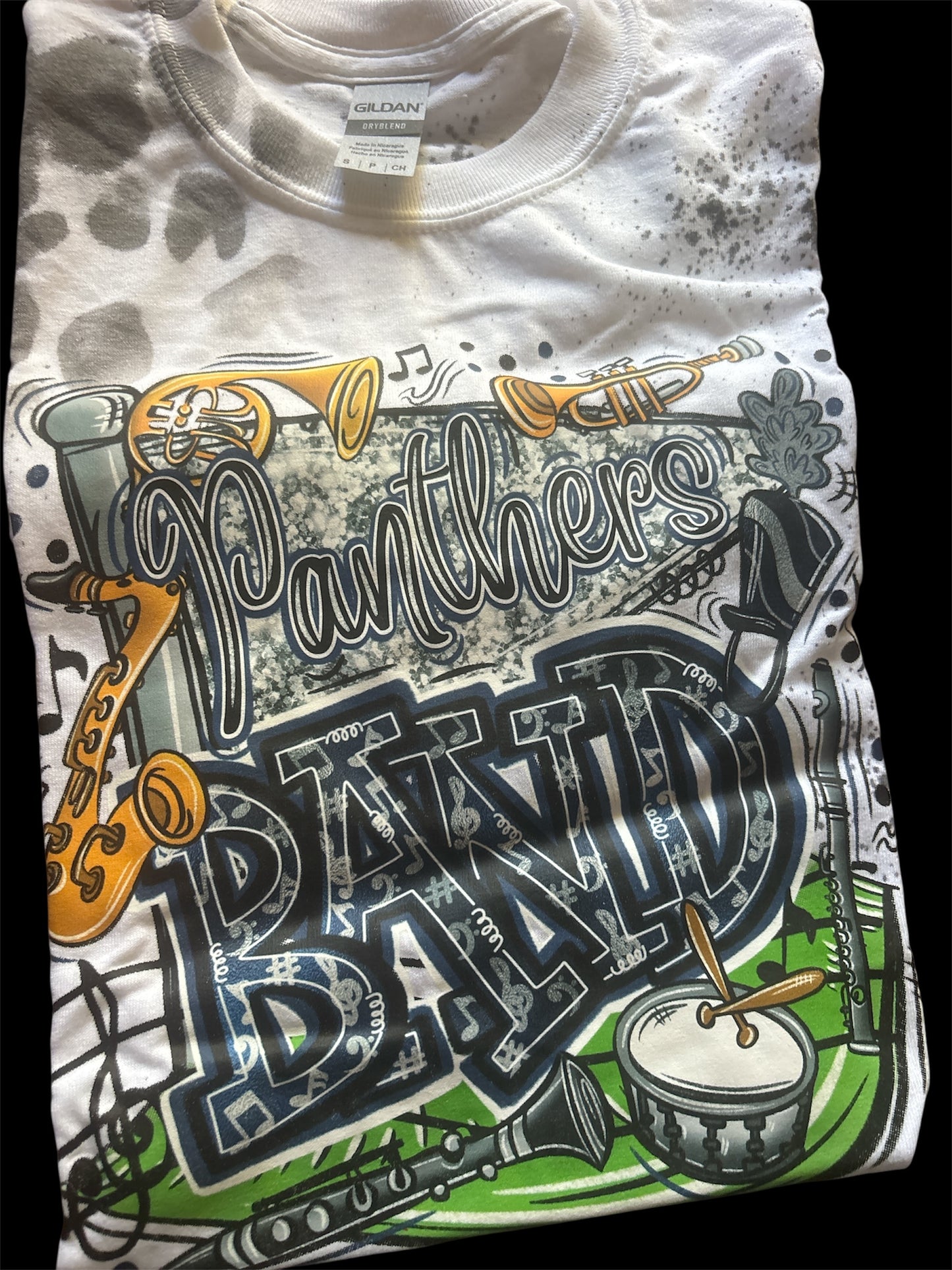 Panthers band gildan dryblend white with cow print