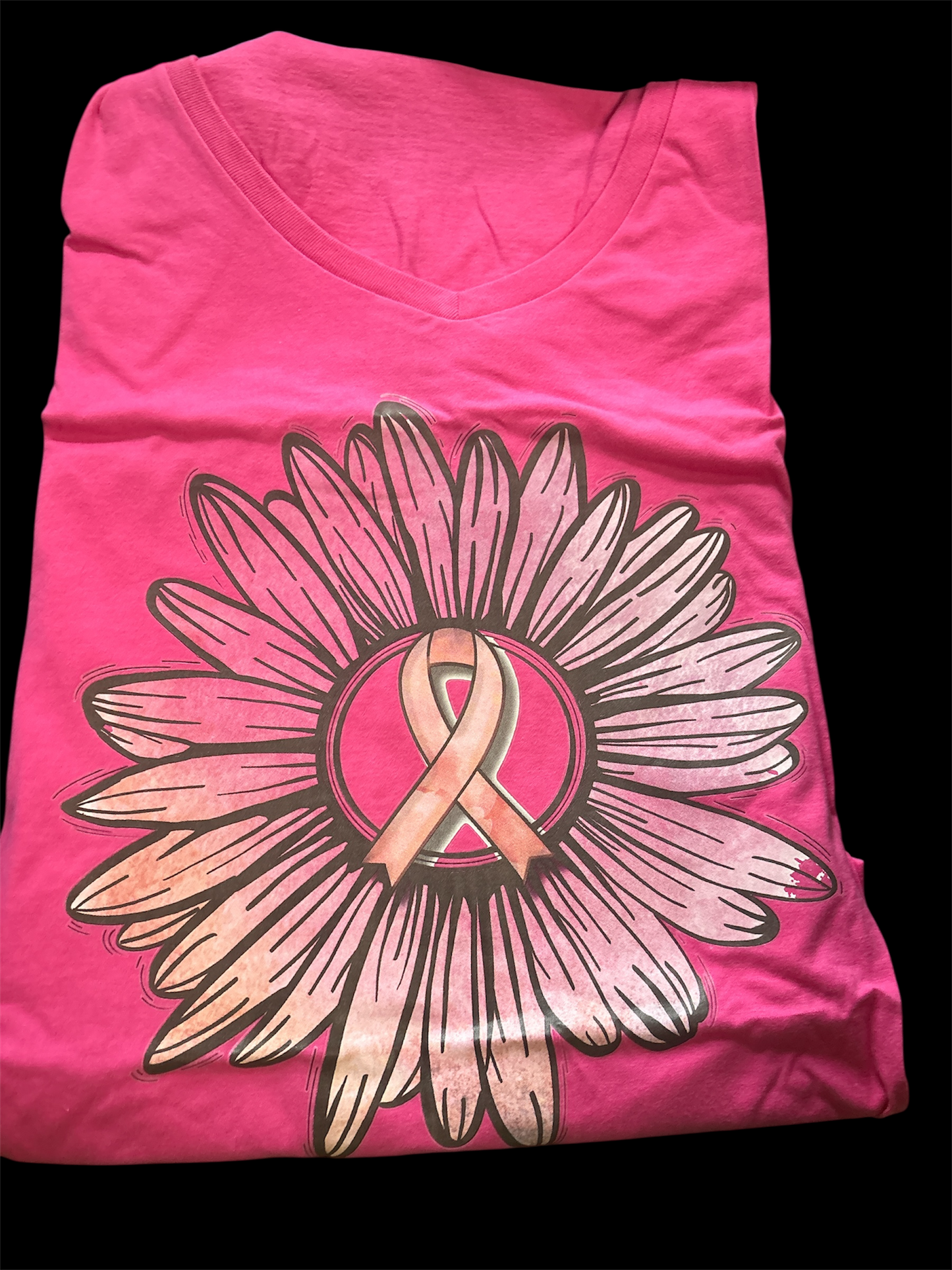 Breast cancer awareness ribbon womens cut vneck