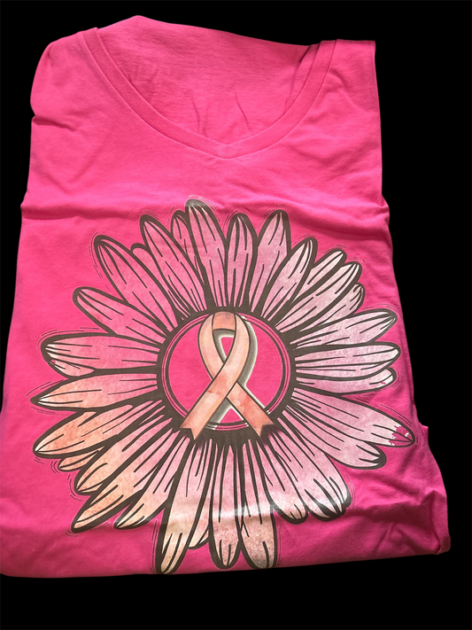Breast cancer awareness ribbon womens cut vneck