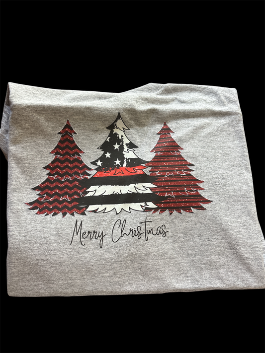 Merry Christmas tree thin red line