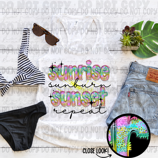 Sunrise Sunburn Sunset Repeat Leopard Tee