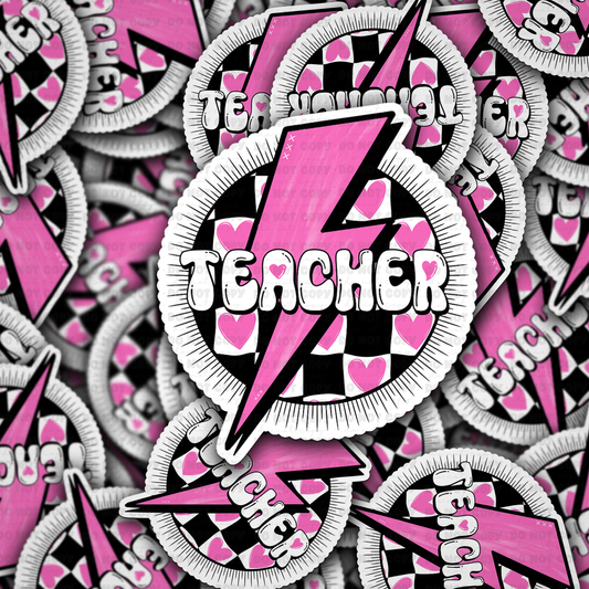 Teacher checkered vinyl die-cut sticker
