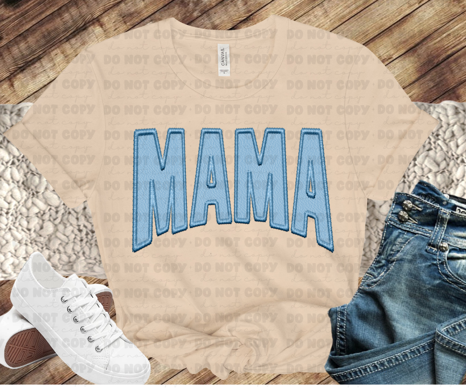 Mama blue faux embroidery