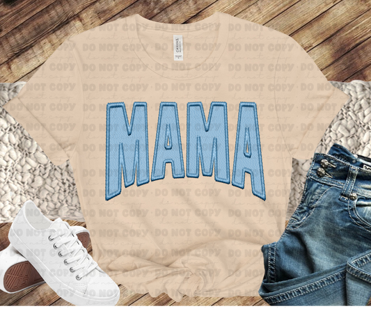 Mama blue faux embroidery