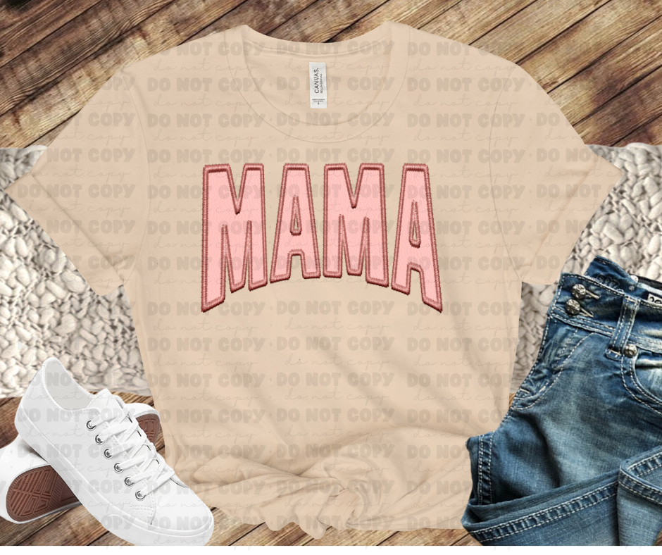 Mama pink faux embroidery