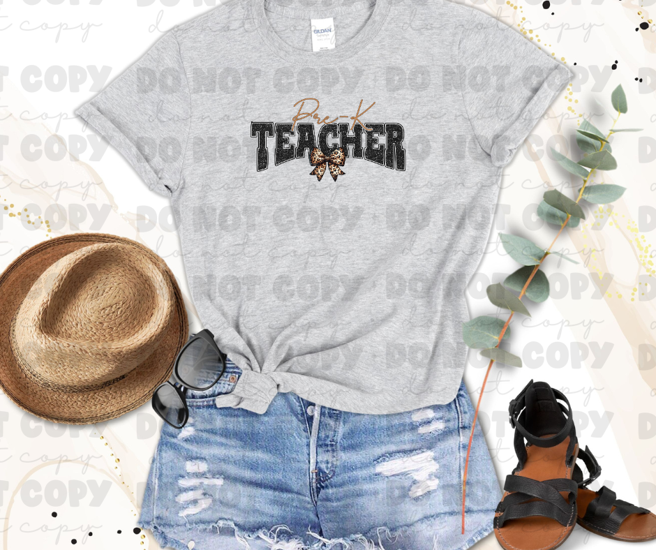 Pre-K Teacher Sequin Leopard Bow