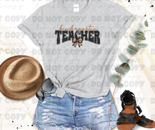 Kindergarten Teacher Sequin Leopard Bow