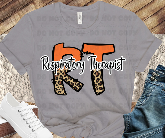 Respiratory Therapist RT (orange and leopard)