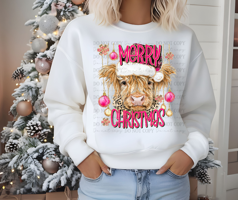 Merry Christmas pink cow