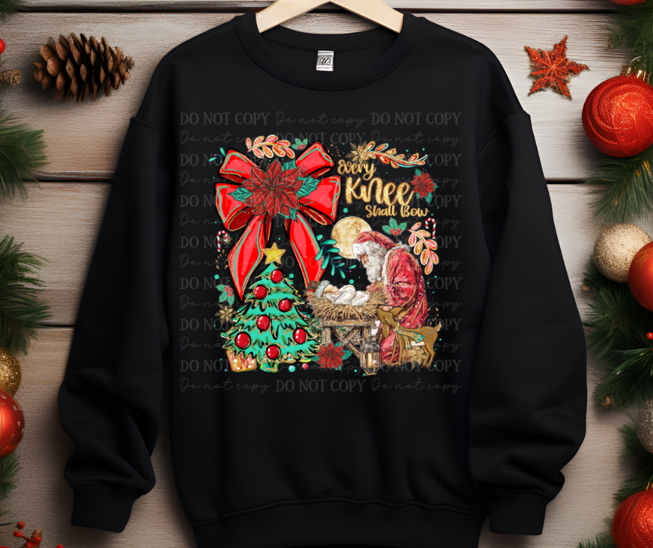 Every knee shall bow Santa and baby Jesus