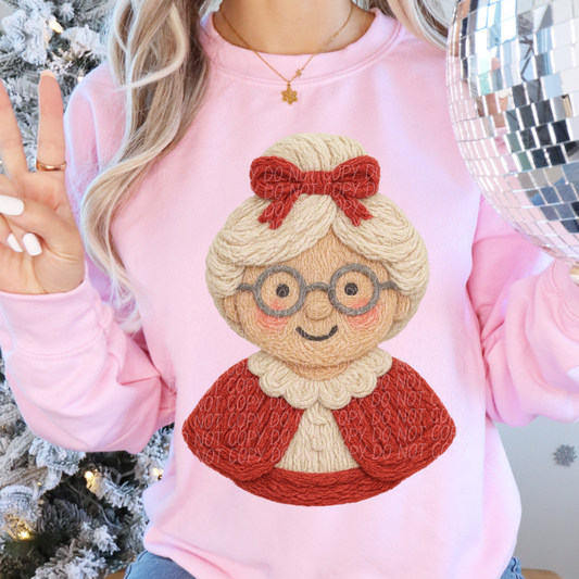 Faux yarn Mrs Claus red bow
