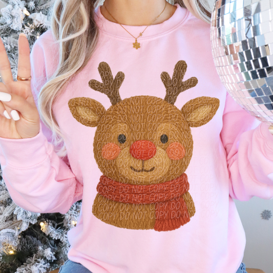 Faux yarn reindeer red scarf