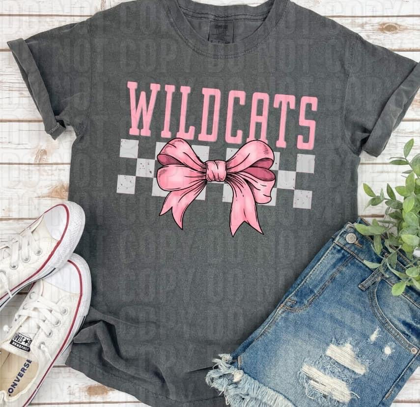 Wildcats bow checkered pink